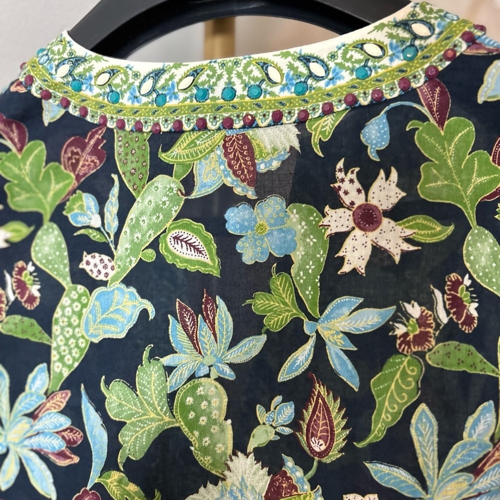 Tory Burch Embellished Garden Wisteria Beaded Garden Tunic Top Floral - Picture 9 of 15
